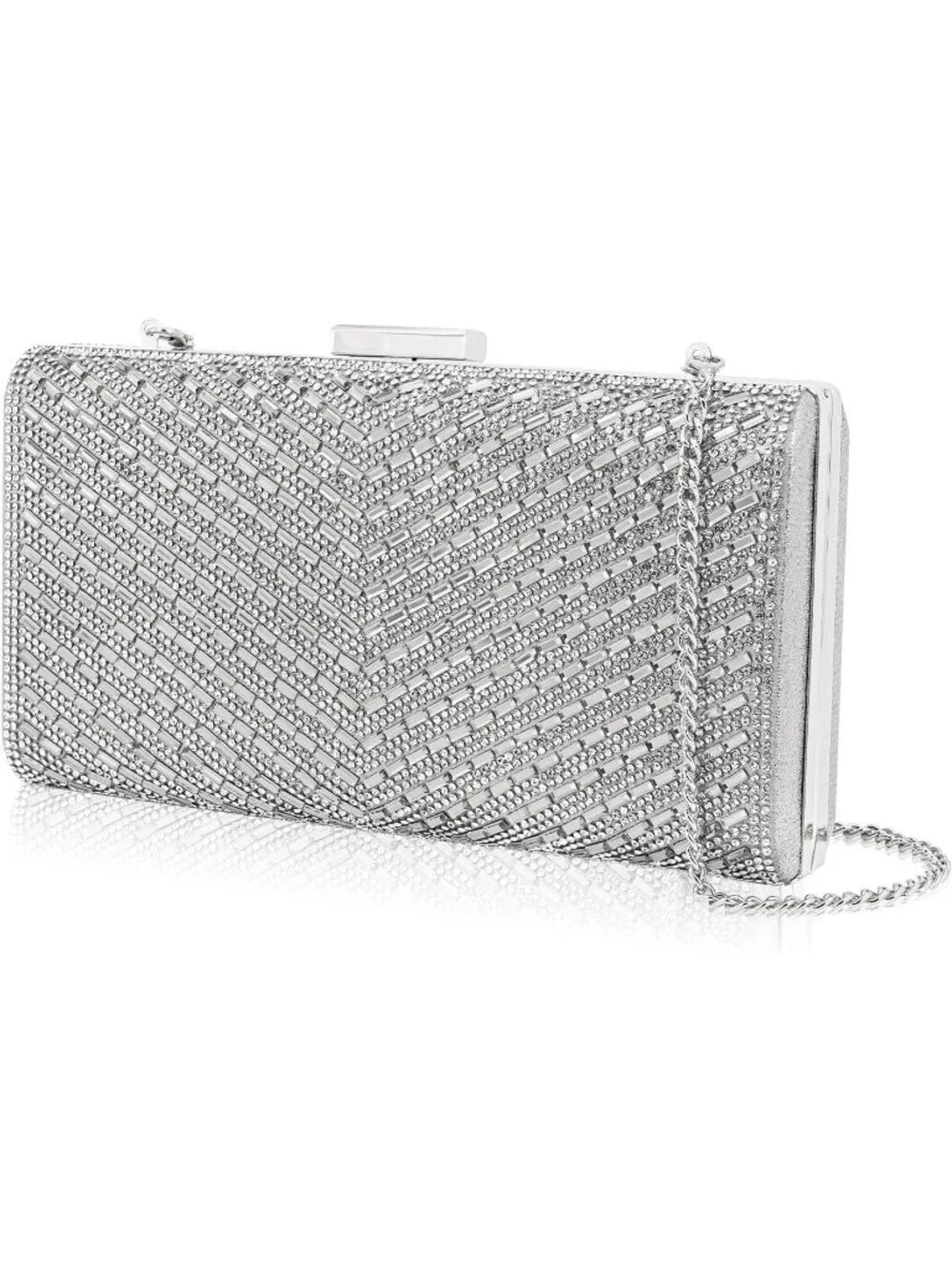 👜 Women's Silver Sparkly Rhinestone Clutch for Bridal Glitter Metal Clasp Purse